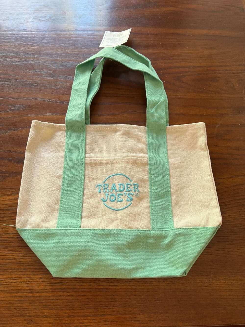 TRADER JOE'S PASTEL MINI CANVAS TOTE BAG-MINT GREEN-NWT!